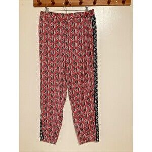 Ettitwa Women’s M Red Blue Anthro Trousers Pants Pull On